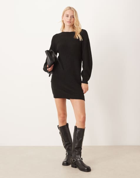 JDY Tall - Vestito maglia corto lavorato nero con collo ampio - view 1