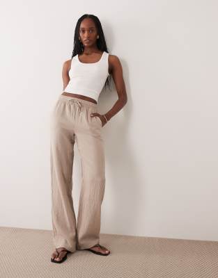 JDY Tall JDY Tall wide leg cheesecloth trouser in beige-Neutral