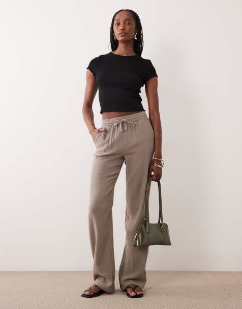 JDY Tall wide leg cheesecloth trousers in brown - view 1