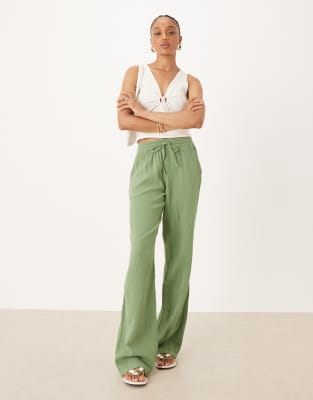 JDY Tall JDY Tall wide leg cheesecloth trousers in green