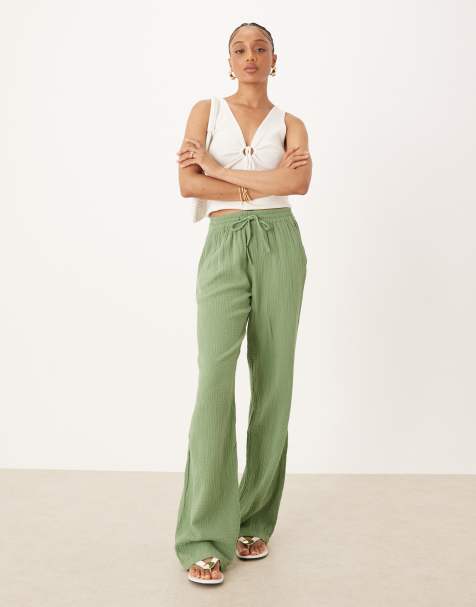 JDY Tall wide leg cheesecloth trousers in green - view 1