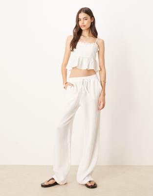JDY Tall JDY Tall wide leg cheesecloth trousers in off white