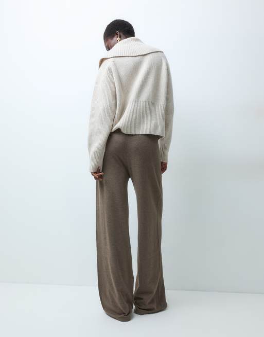 JDY Tall wide leg knitted pants co-ord in light brown, 3 of 5