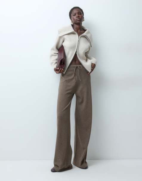 JDY Tall wide leg knitted pants set in light brown - view 1