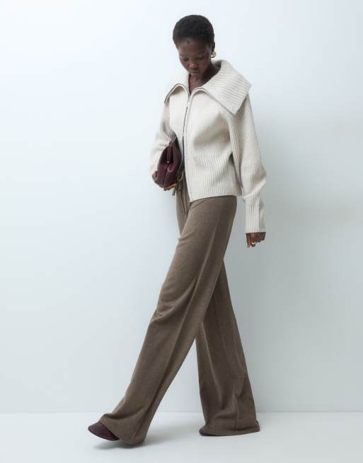 JDY Tall wide leg knitted pants set in light brown, 2 of 5