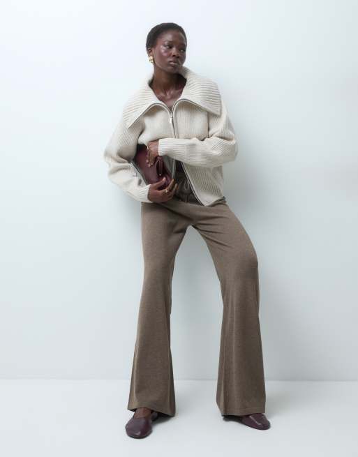 JDY Tall wide leg knitted trousers co-ord in light brown, 5 of 5