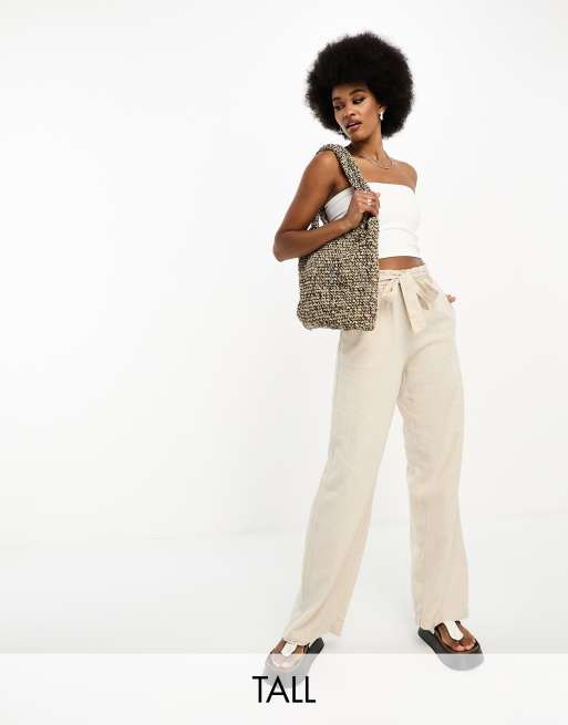 JDY Tall wide leg linen trousers in oatmeal