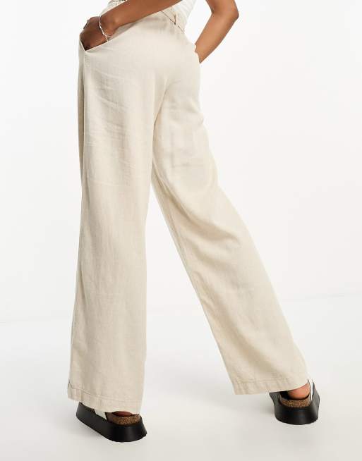 JDY Tall wide leg linen trousers in oatmeal, 2 of 4