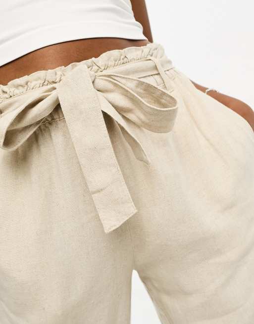 JDY Tall wide leg linen trousers in oatmeal, 3 of 4