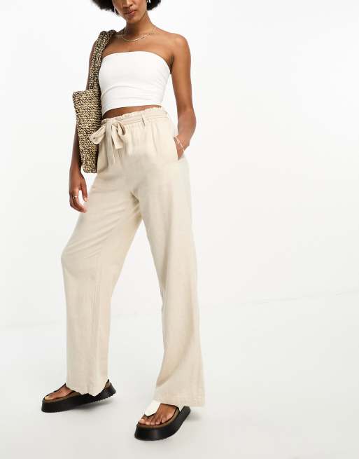 JDY Tall wide leg linen trousers in oatmeal, 4 of 4