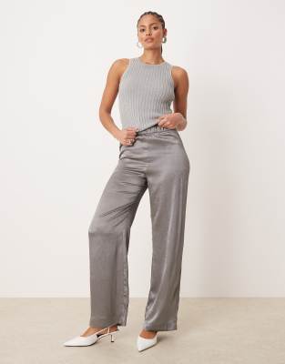 wide leg metallic pants in gray