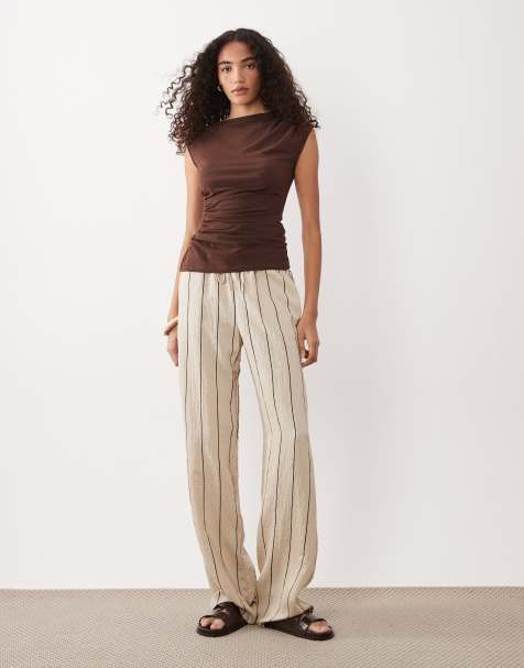 JDY Tall wide leg pants in beige and black stripe - view 1