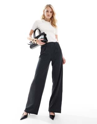 wide leg pants in dark gray pinstripes