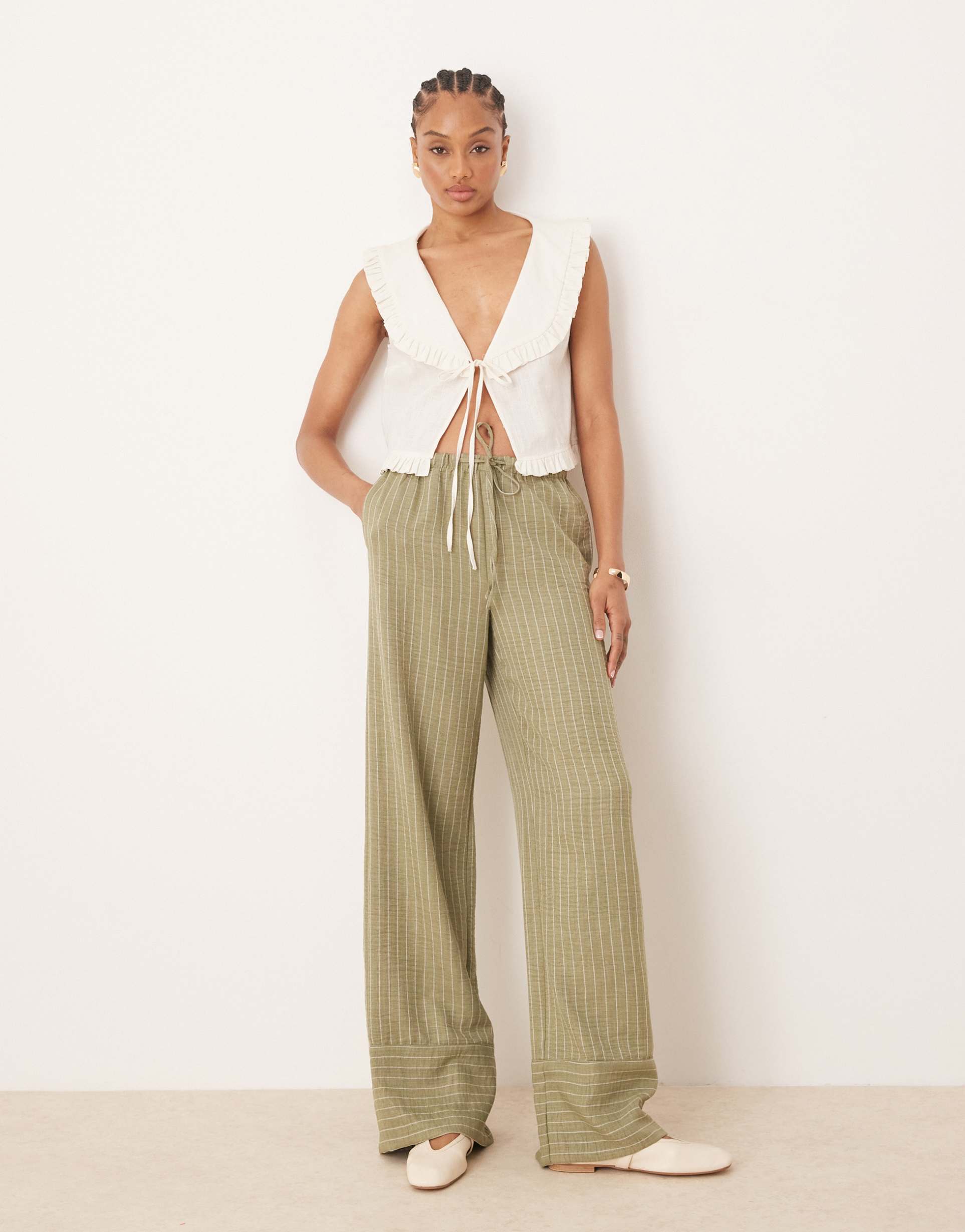 jdy tall wide leg pants in green stripes