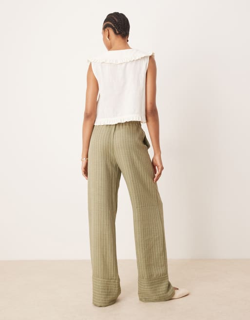 JDY Tall wide leg pants in green stripes, 2 of 5