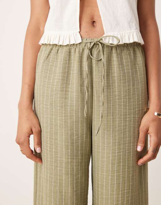 JDY Tall wide leg pants in green stripes, 3 of 5