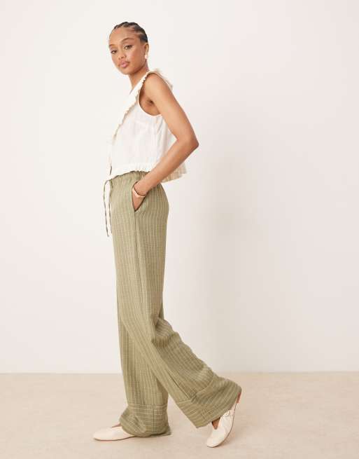 JDY Tall wide leg pants in green stripes, 4 of 5