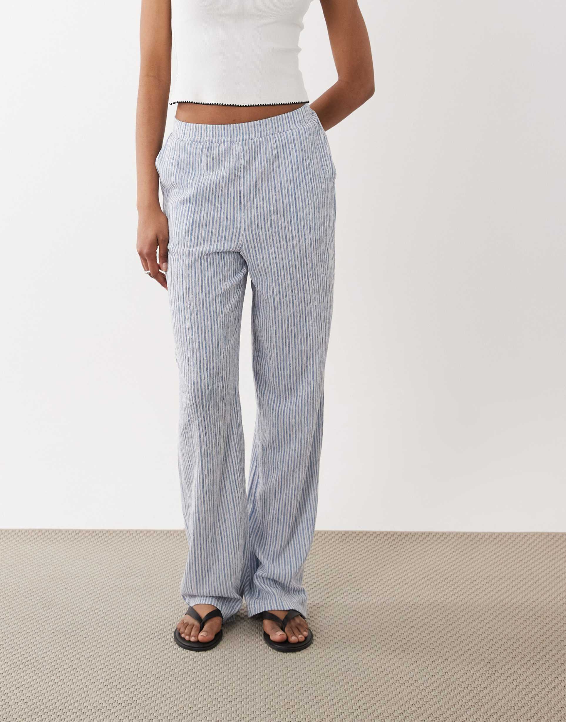 jdy tall wide leg pants in light blue stripes