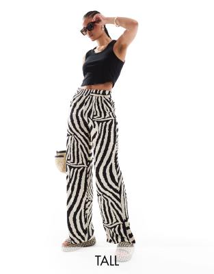 Jdy Tall Wide Leg Pants In Zebra Print-green In Black