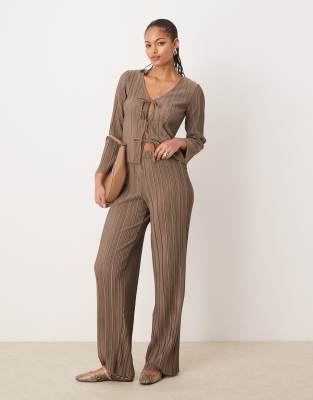 wide leg plisse pants in brown - part of a set