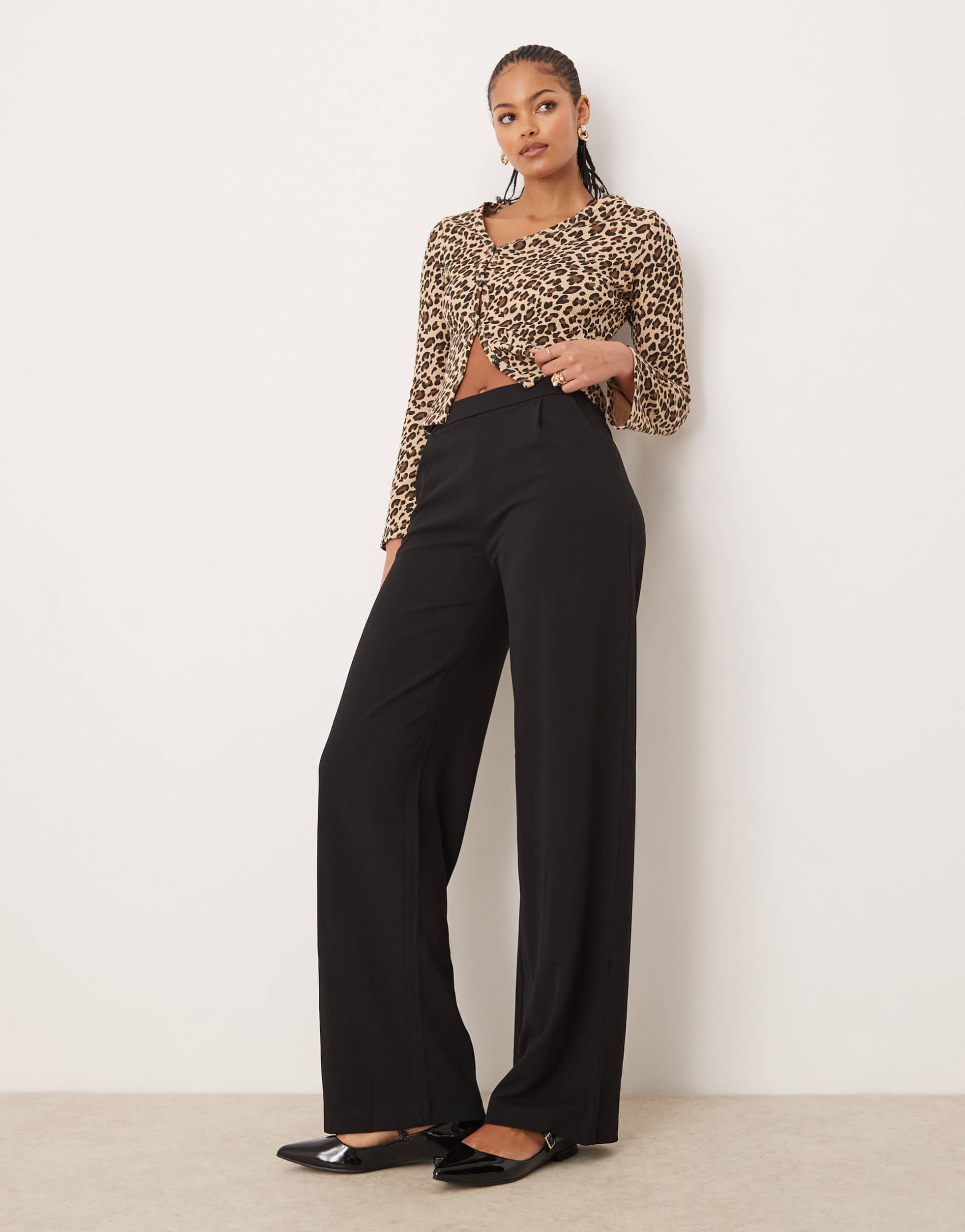 jdy tall wide leg tailored pants in black