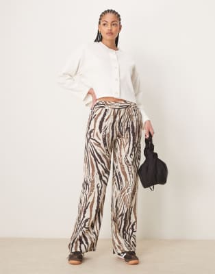 JDY Tall JDY Tall wide leg trousers in abstract zebra print-White