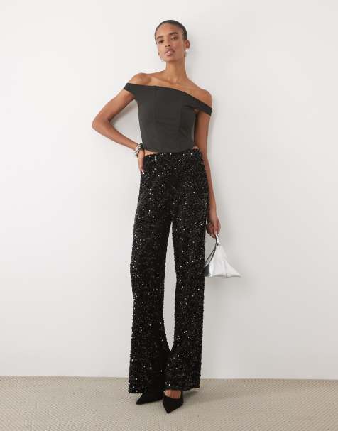 JDY Tall wide leg trousers in black sequins - view 1
