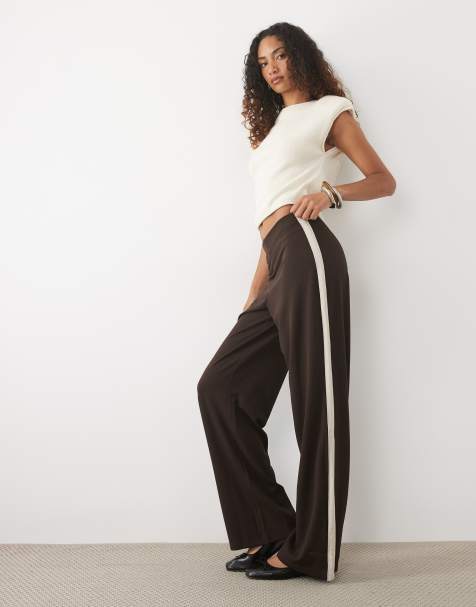 JDY Tall wide leg trousers with side stripe in brown - view 1
