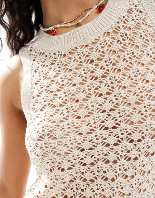 JDY – Tanktop-Midikleid im weitmaschigem Häkellook in Stein, 2 von 4