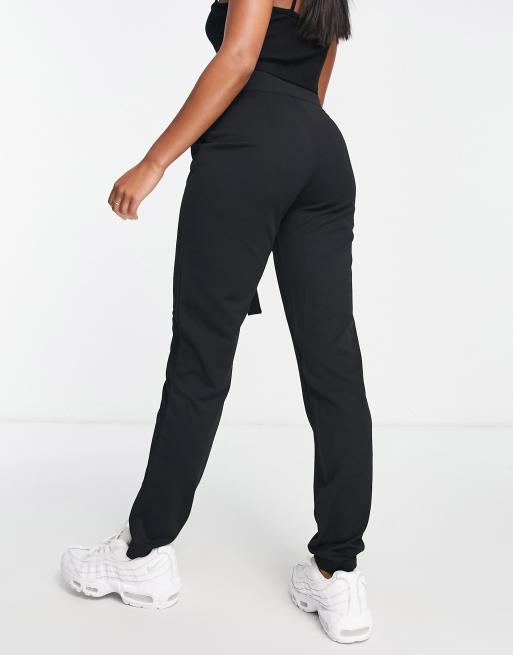 JDY tapered pants with paper bag waist in black, 2 of 4