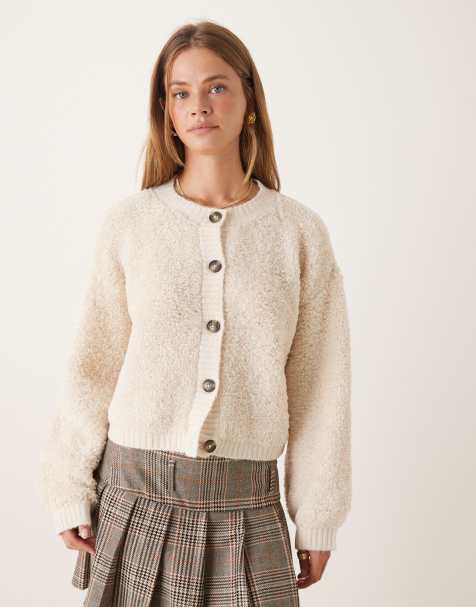 JDY teddy cardigan in white - view 1