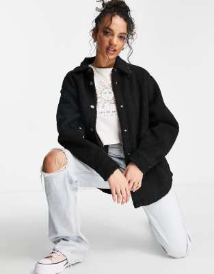 JDY JDY teddy shacket in black-Neutral