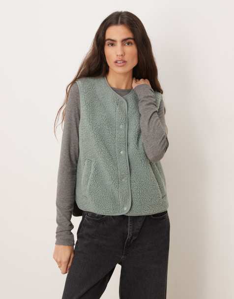 JDY teddy vest in sage green - view 1