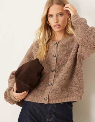 JDY - Teddyfell-Strickjacke in Hellbraun-Brown
