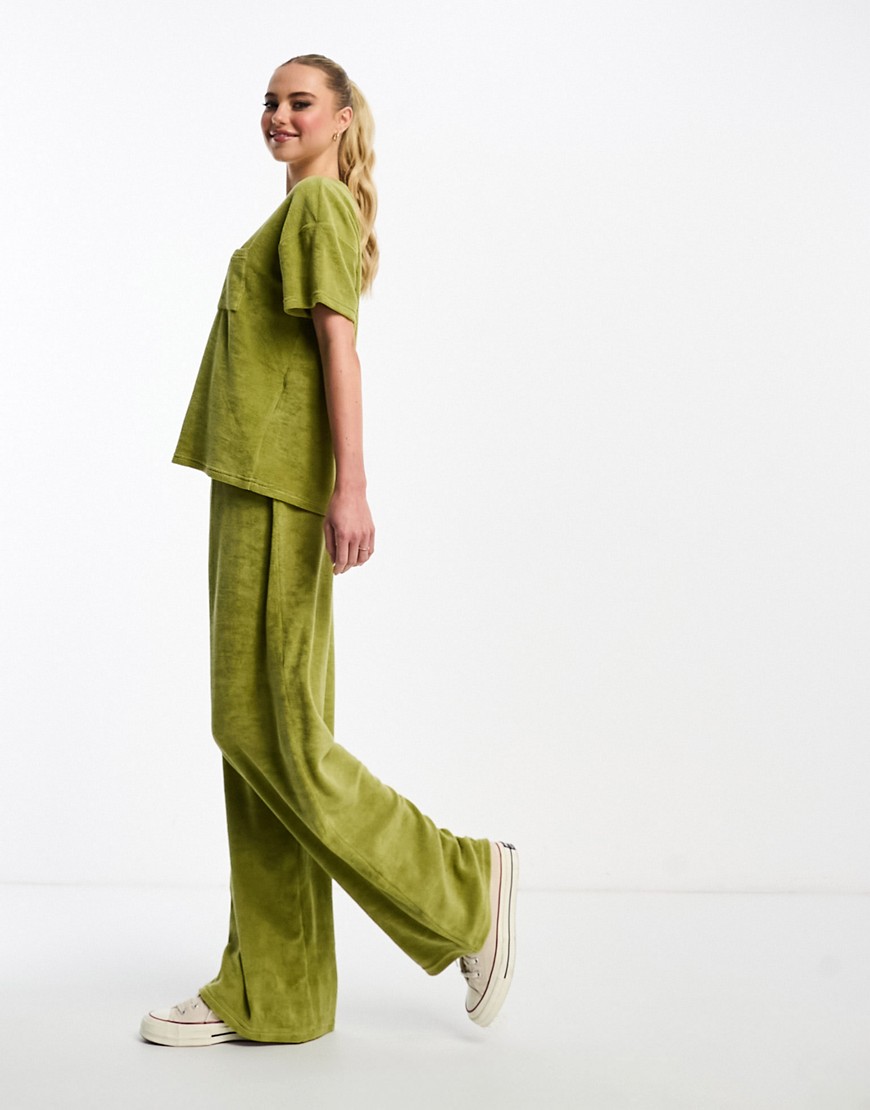 JDY terry towelling trouser co-ord in olive green