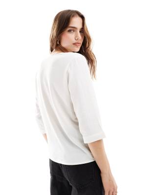 Only wide neck 3/4 sleeve top in white