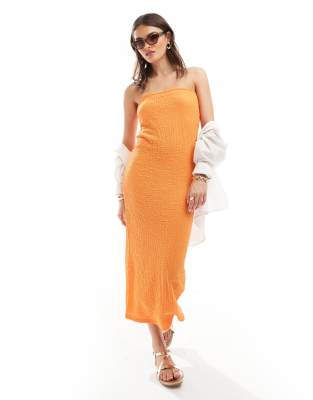 JDY textured bandeau midi dress in orange