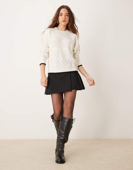 JDY textured contrast trim jumper in cream, 2 of 4