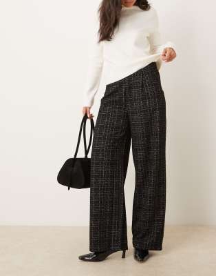 Jdy Textured High Waist Wide Leg Pants In Black