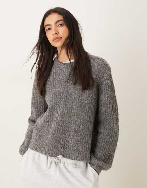 JDY textured knitted jumper in grey - view 1