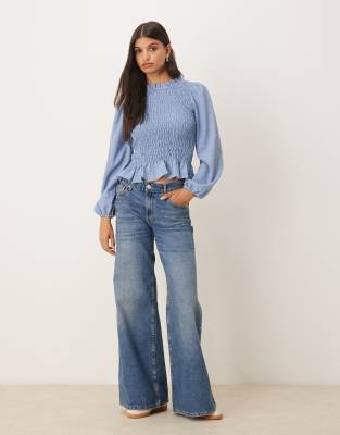Jdy Textured Long Sleeve Top In Blue