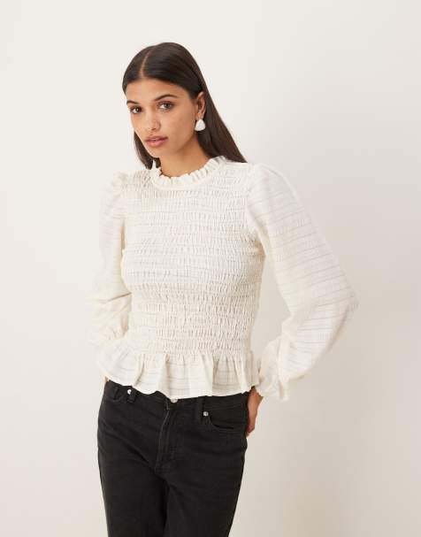 JDY textured long sleeve top in white - view 1