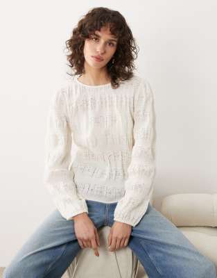 Jdy Textured Long Sleeve Top In White