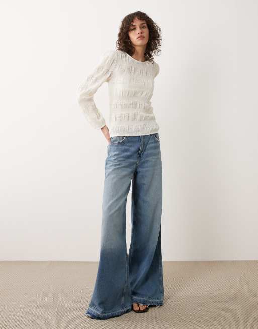 JDY textured long sleeve top in white, 2 of 4