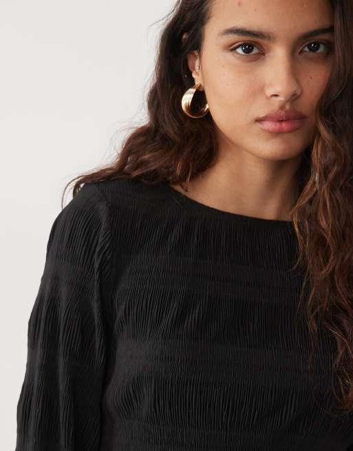 JDY textured ruched top in black, 3 of 4