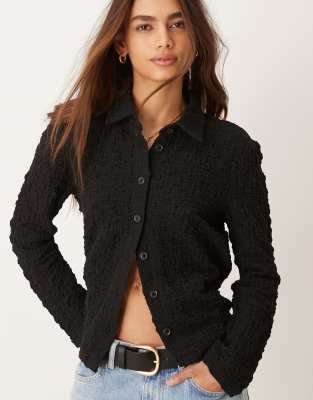 JDY textured shirt in black