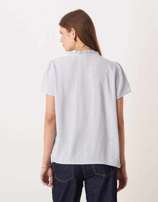 JDY textured short sleeve blouse in light blue, 2 of 4