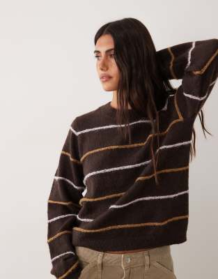 Jdy Textured Stripes Knit Sweater In Brown