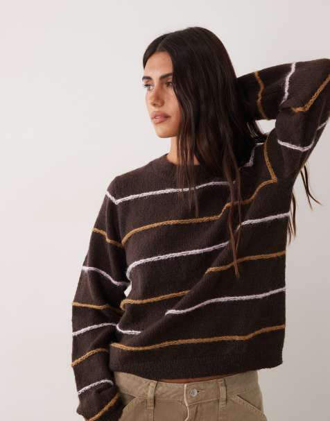 JDY textured stripes knitted jumper in brown - view 1