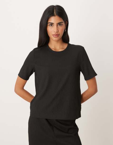 JDY textured t-shirt co-ord in black - view 1